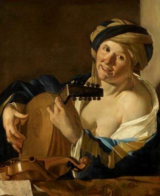 A woman playing the lute