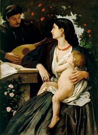 Anna Risi with child and a mandolinplayer