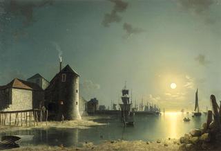 View of Southampton Harbor by Moonlight