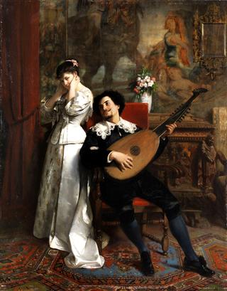 Lute player with young lady