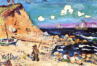 Figures on a Beach, with Boats in the Distance