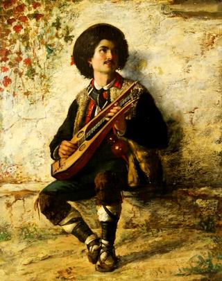 Man with lyre guitar