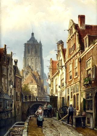 Dutch street scene by a canal