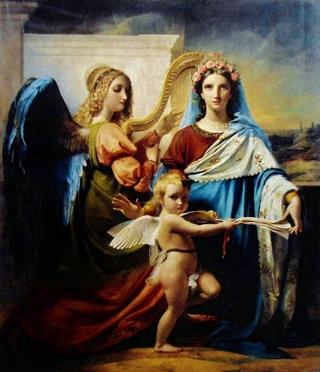 Sainte Cecile et un ange jouant de la harpe