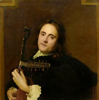 A young man playing a theorbo-lute