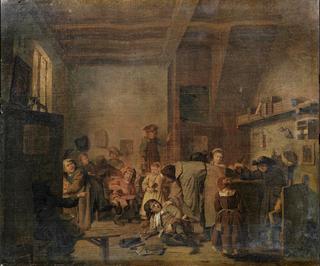 A schoolmaster and his pupils in an interior