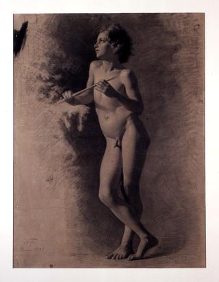 Nude boy with flute on his hands