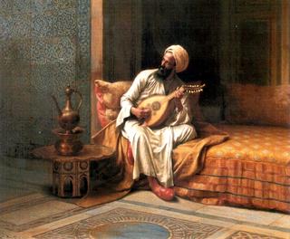 Musician in an oriental interior