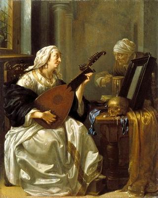 Woman playing a theorbe lute