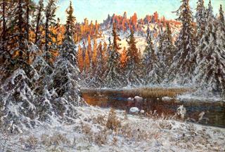 December Evening on a Forest Lake