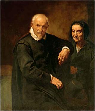 Portrait of a seated gentleman and a lady holding a rosary