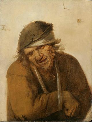 A peasant grimacing with his arm in a sling