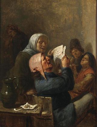 A man and a woman singing in an inn