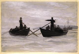 Menhaden Fishermen Casting the Seine