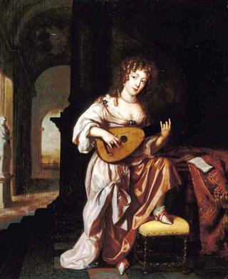 An elegant lady playing the lute