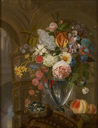 Vase of Flowers with a Bird's Nest