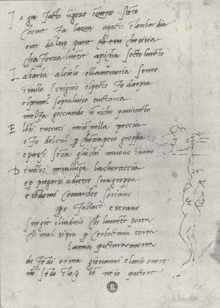 Autograph sonnet with selfportrait while frescoeing the ceiling of the Sistine chapel