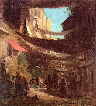 Oriental Street with Standing and Crouching Fugures