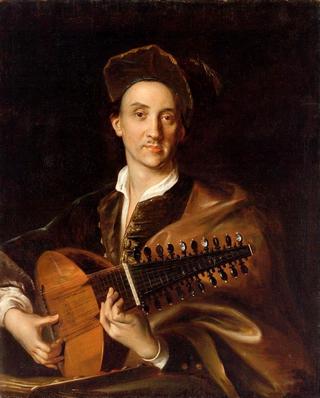 Portrait of the painter David Hoyer (1667–1720) as a musician in a studio