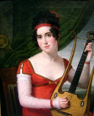 Portrait of a lady with lyre guitar
