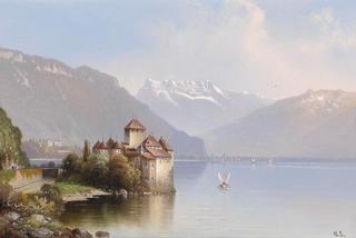 View of Castle Chillon on Lake Geneva