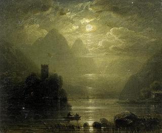 Moonlight over Lake Geneva with the Chateau Chillon