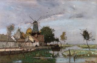 Dutch Canal with Windmill