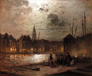 Harbor in Moonlight