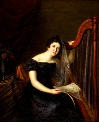 Portrait of a woman with harp