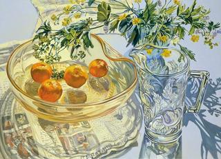 Yellow Glass Bowl with Tangerines