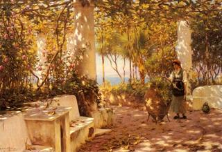 A Peasant Girl On A Sunlit Veranda