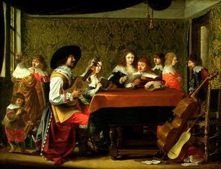 Interior with musicians and singers