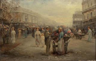 Vienna street scene with flower seller