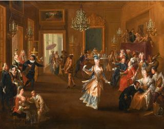 Figures in an Elegant Interior Watching an Entertainment