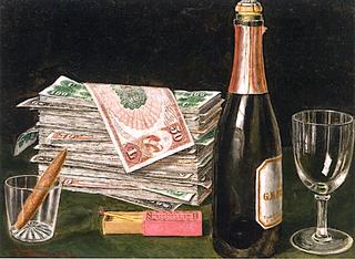 Still Life with Money Pile and Champagne