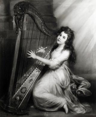 Portrait d'Emilie de Visme jouant de la harpe