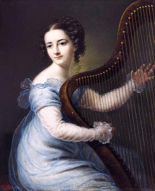 Dorette Spohr, née Scheidler, playing the Harp