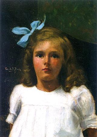 Little Girl with Blue Ribbon in Her Hair