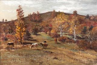 Autumn Scene with Cows