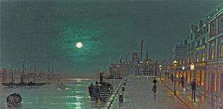 Dock scene by moonlight