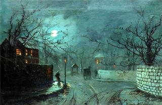 A moonlit street scene