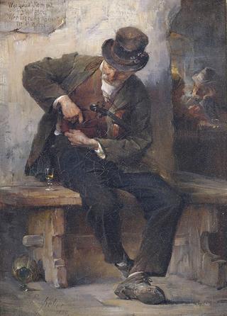 A minstrel with a wine glass in a tavern