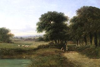 Two Boys on a Country Track beside a Pond