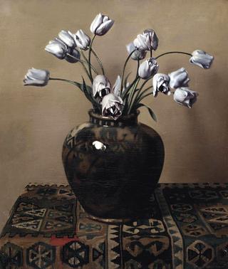 Still life with tulips in a jar