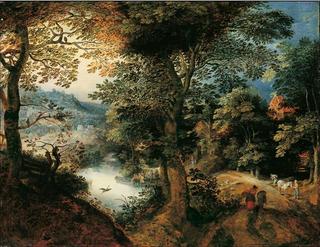Forest landscape with farmers