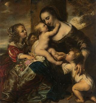 Portrait of a woman with four children