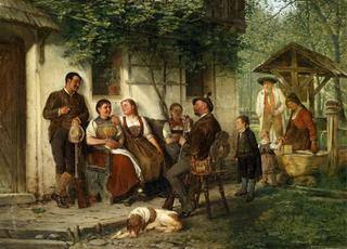 Family in front of the house