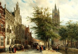 The Gemeenlandshuis and the Old Church, Delft, in Summer