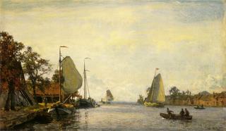 Riverscape with sailing boats in the summer