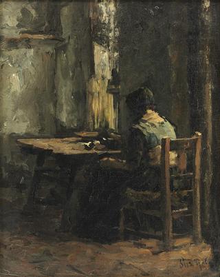 Woman at a table in an interior